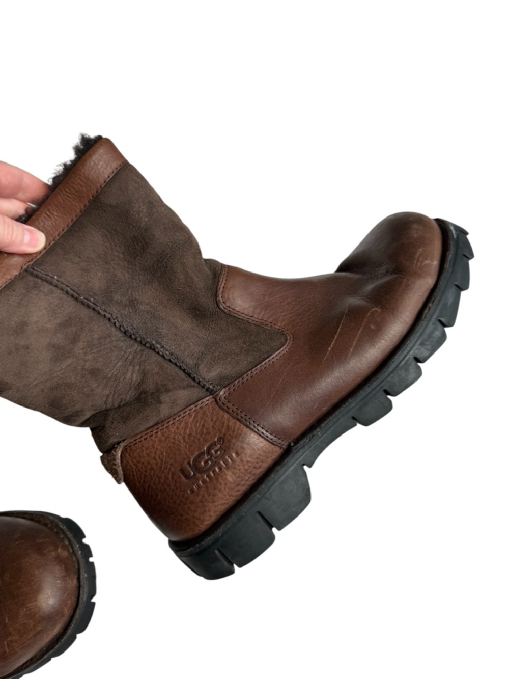 UGG Men's Brown Leather & Suede Insulated Short Boots - Picture 5 of 13